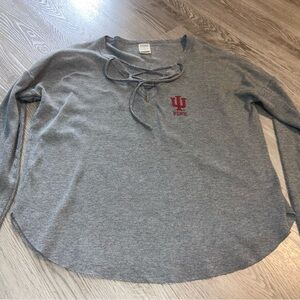 PINK Victoria's Secret Gray Long Sleeve Top with Red Logo